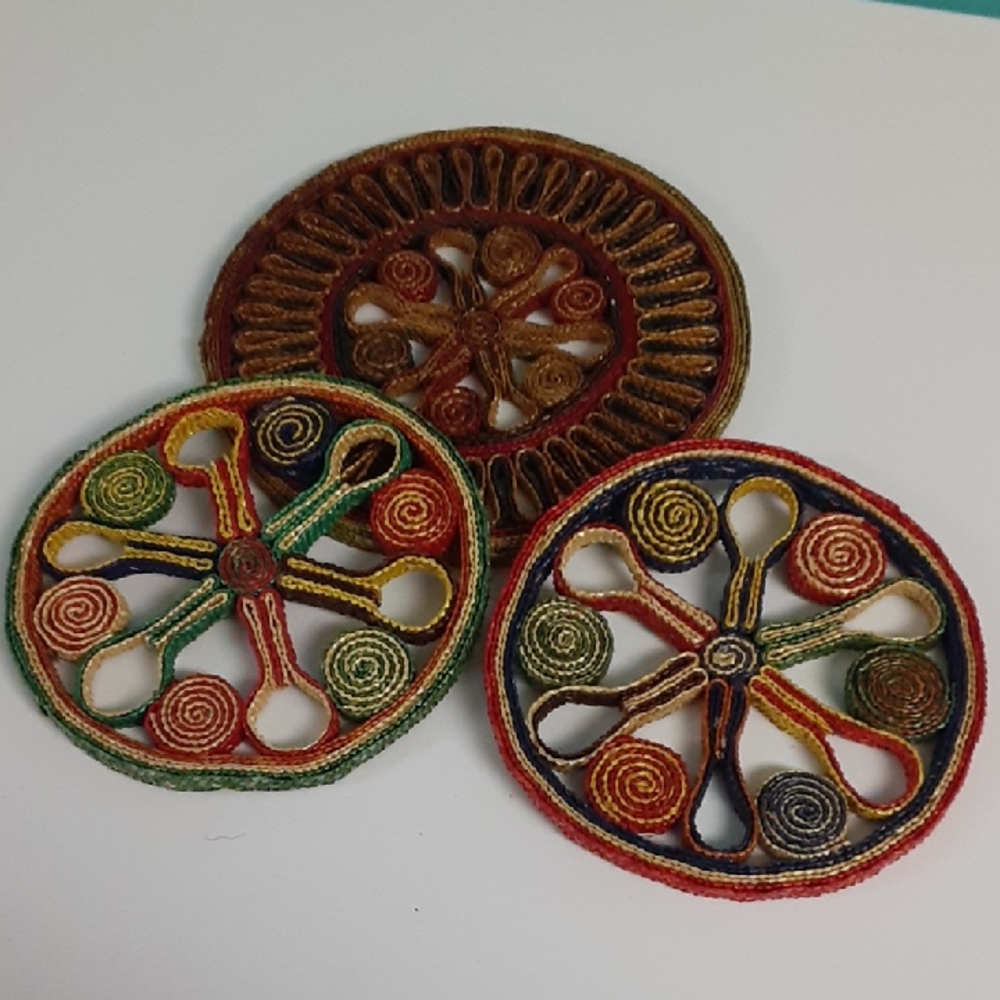 Handwoven Multicolor Round Coasters – Set of 3